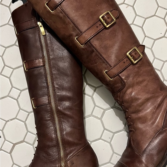 Steve Madden tall leather boots 7.5 brown with buckles riding style - Picture 4 of 4
